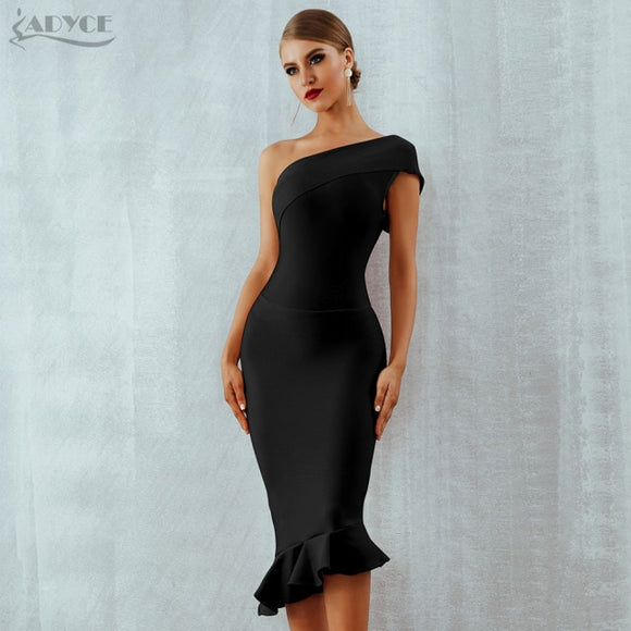 One Shoulder Sleeveless Ruffles Bandage Dress