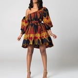 Women Tribal Print Off Shoulder Mini Dress