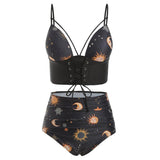 Women Push Up High Waist Galactic Print Swimsuit