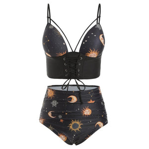 Women Push Up High Waist Galactic Print Swimsuit