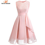 Women Lace A-Line Sleeveless Chiffon Midi Dresses